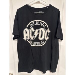 ACDC Back In Black World Tour 1980-1981 Graphic T-Shirt Mens XL Black Cotton